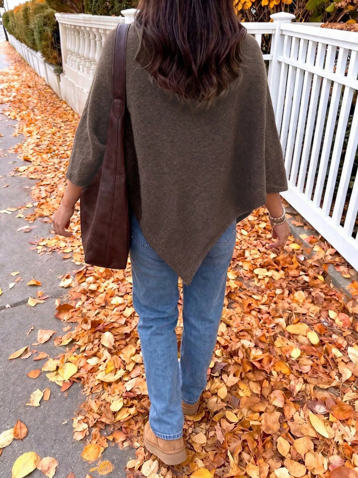 Brown Oversized Round Neck Cape Sweater, back view