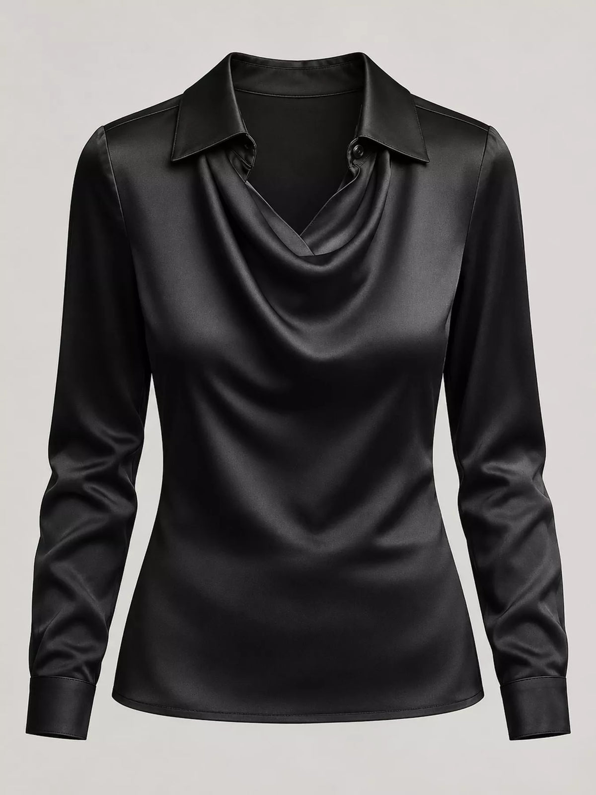 Black satin cowl neck blouse