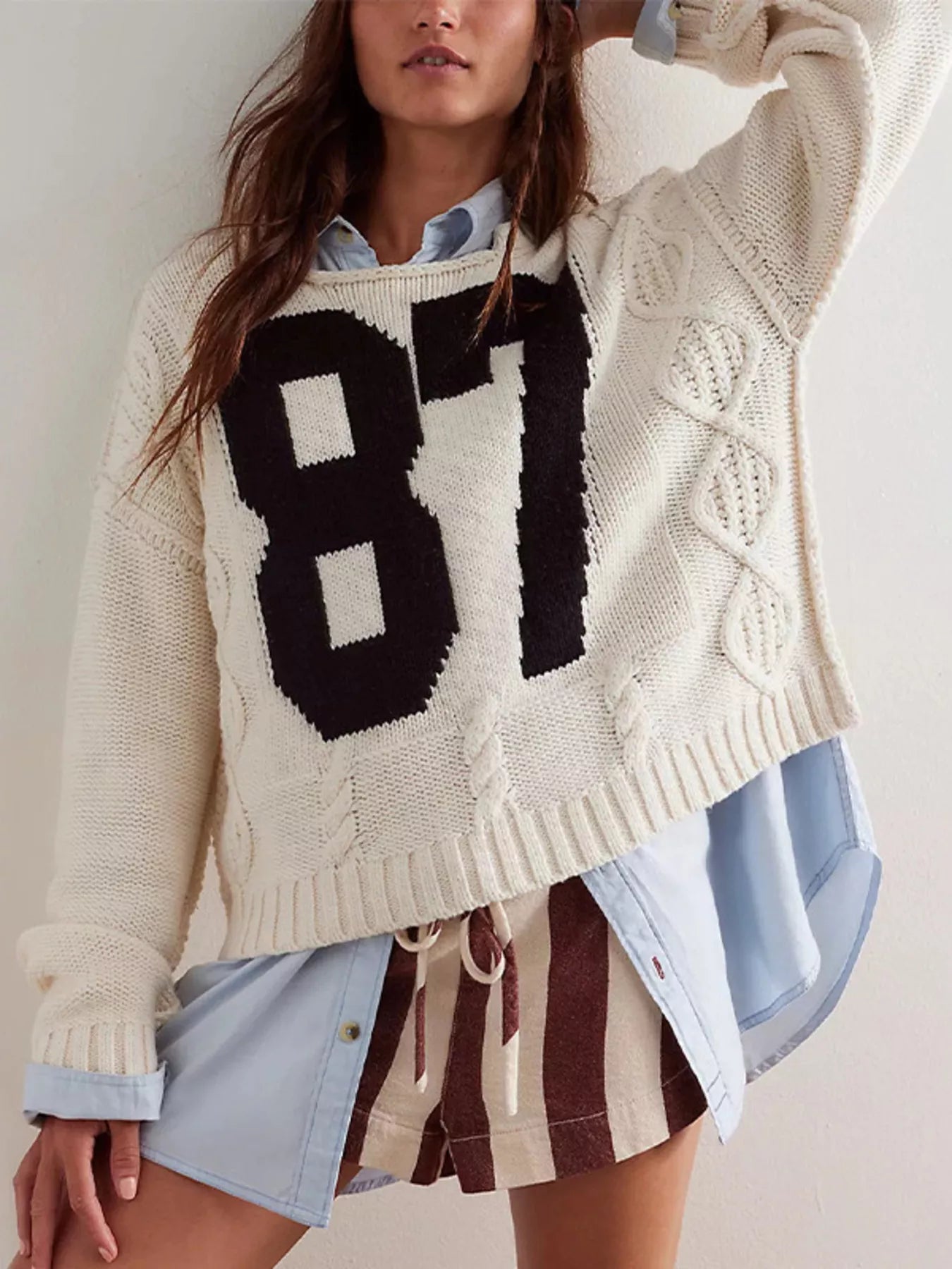 Trendsi 78 Number Cable-Knit Sweater -