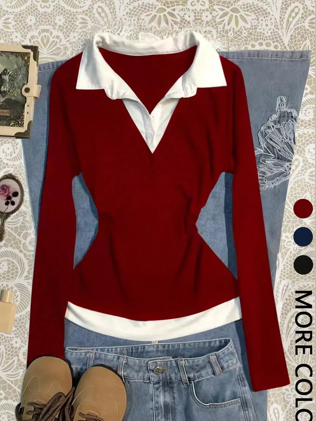 Collared long sleeve t-shirt, product view