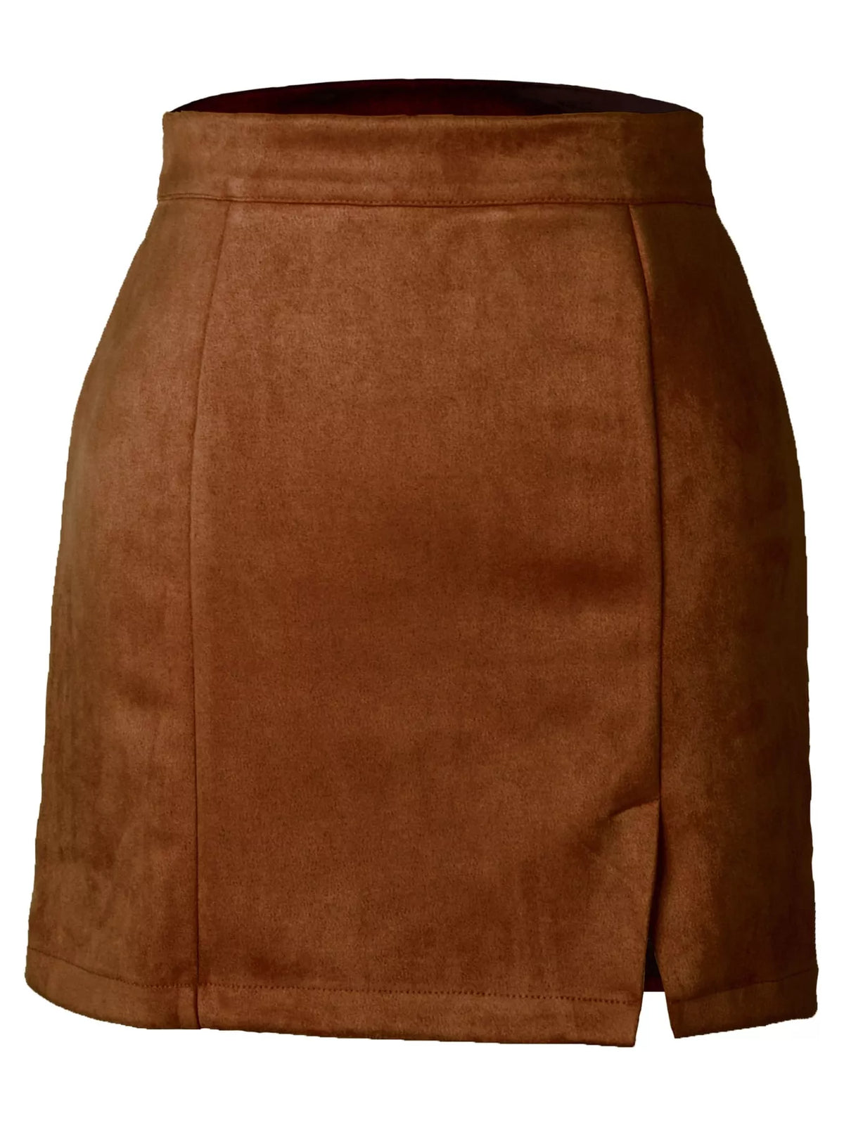 Zip-up mini skirt, brown flat front