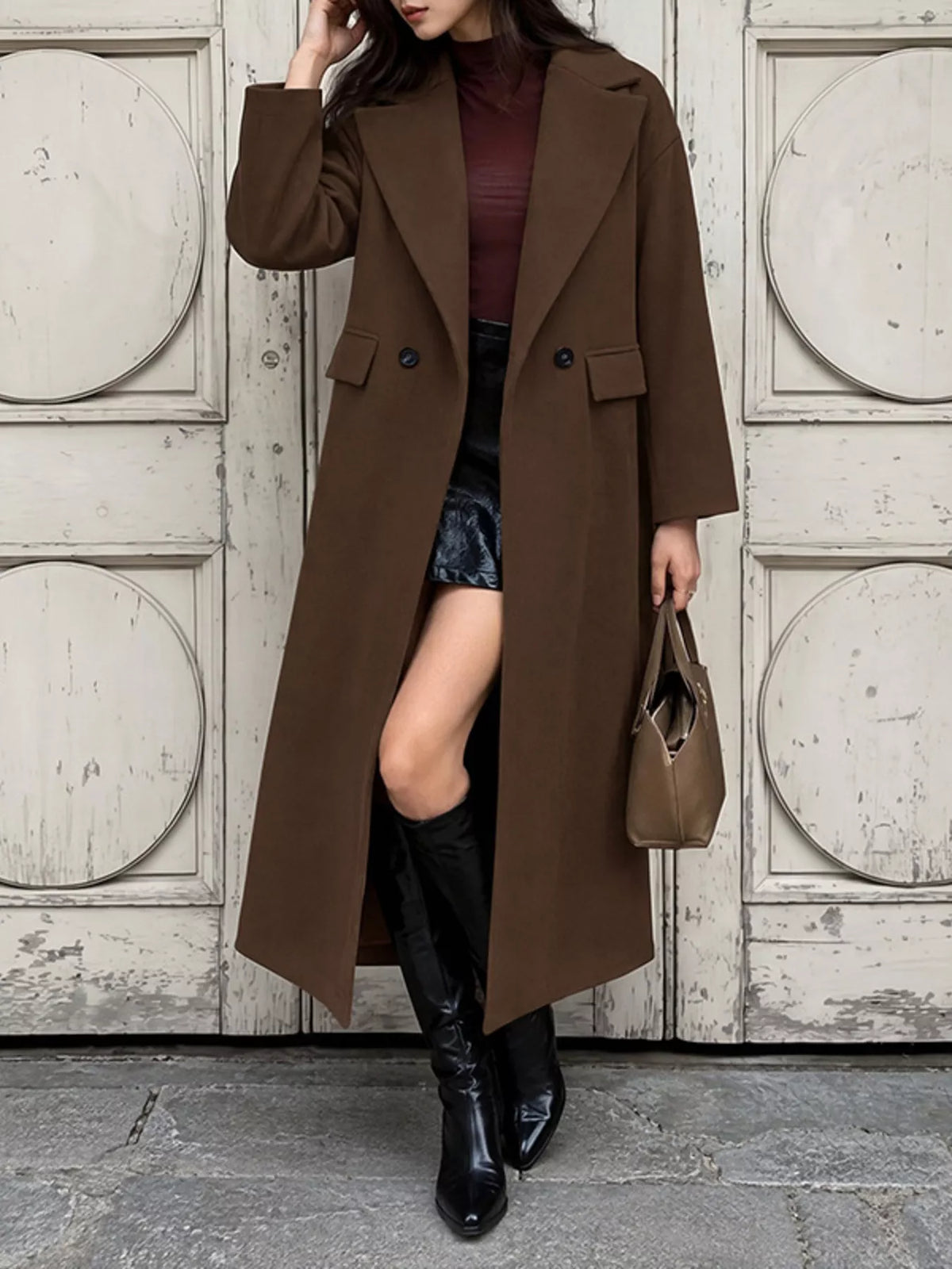 Double-Breasted Longline Coat — front view