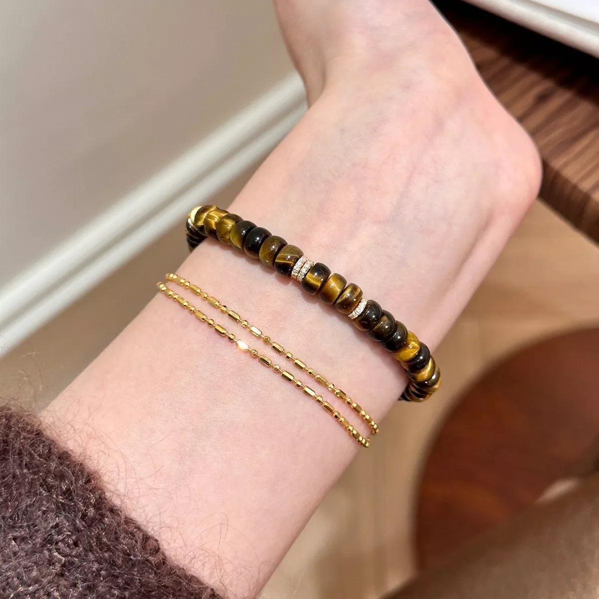 Trendsi Tiger's Eye Beaded Bracelet -