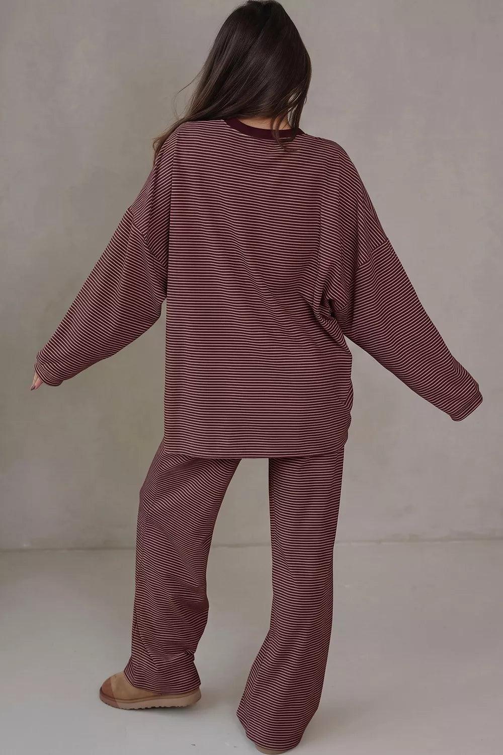 Striped Top and Wide-Leg Pants Set in Brown
