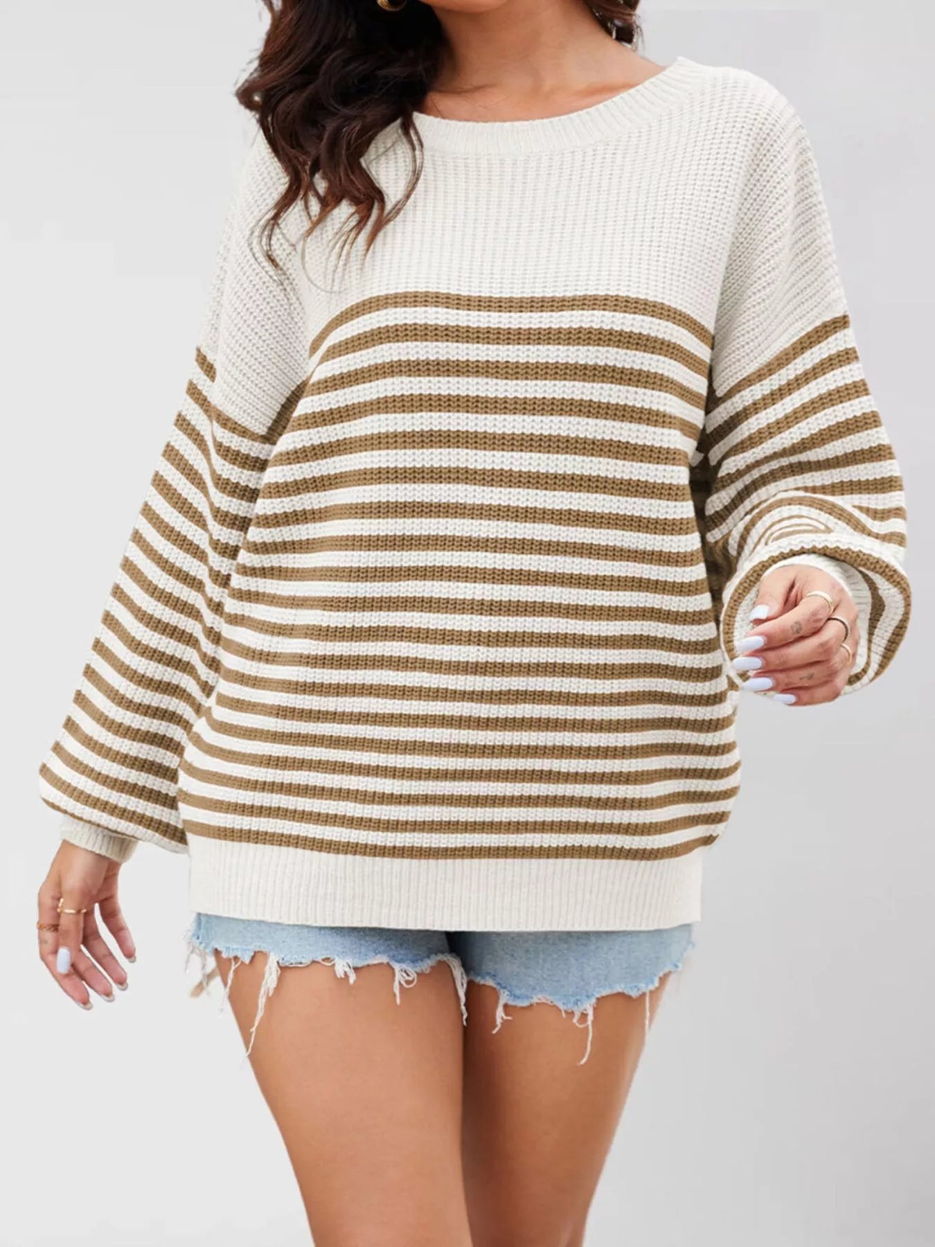 Trendsi Striped Knit Long Sleeve Sweater -