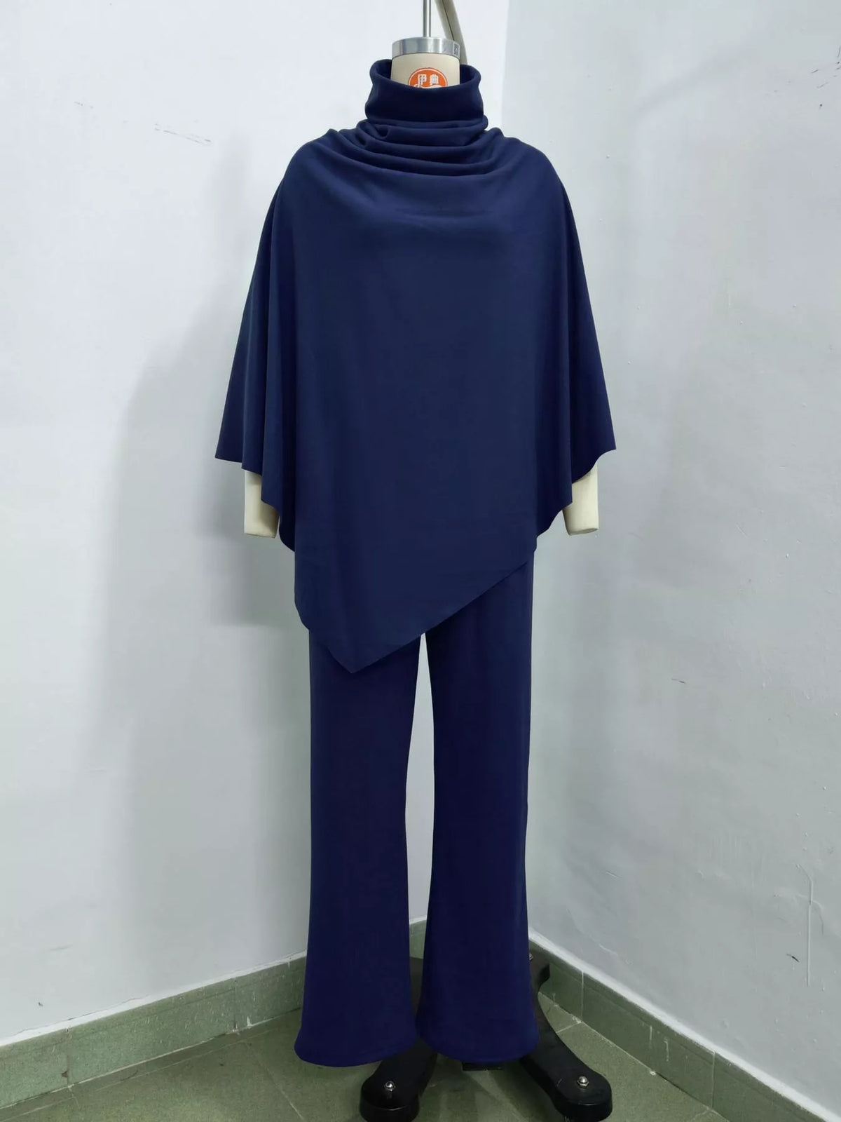 Poncho and pants set, navy mannequin front