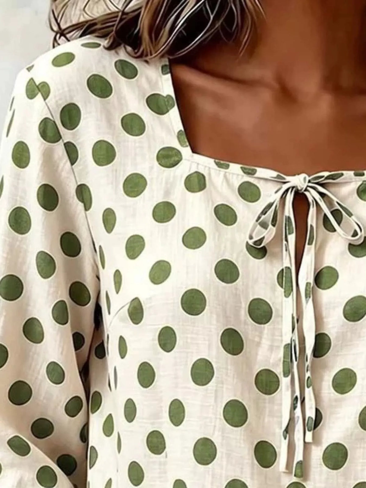 Trendsi Full Size Square Neck Polka Dot Blouse Plus Size -