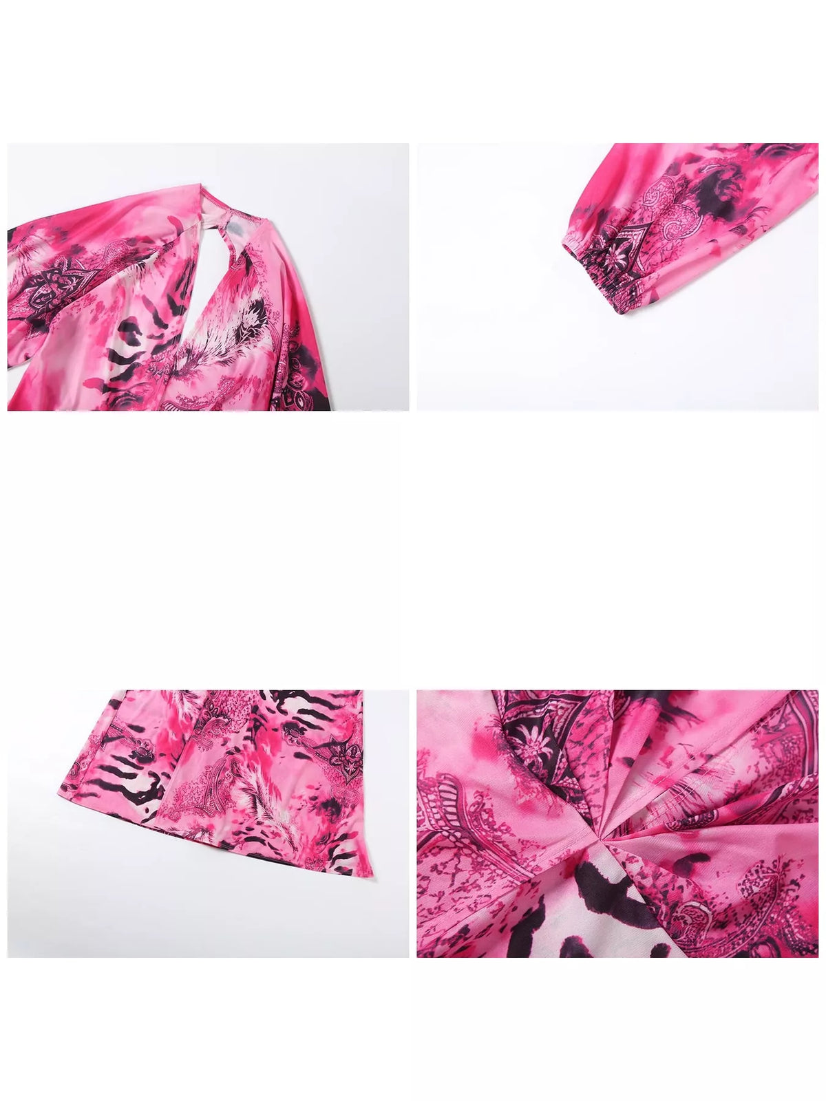 Printed maxi dress, pink detail collage