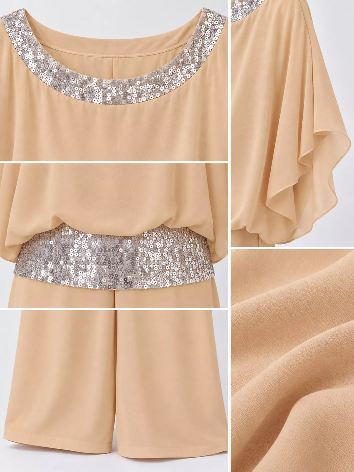Chiffon Top and Wide-Leg Pants Set — construction details