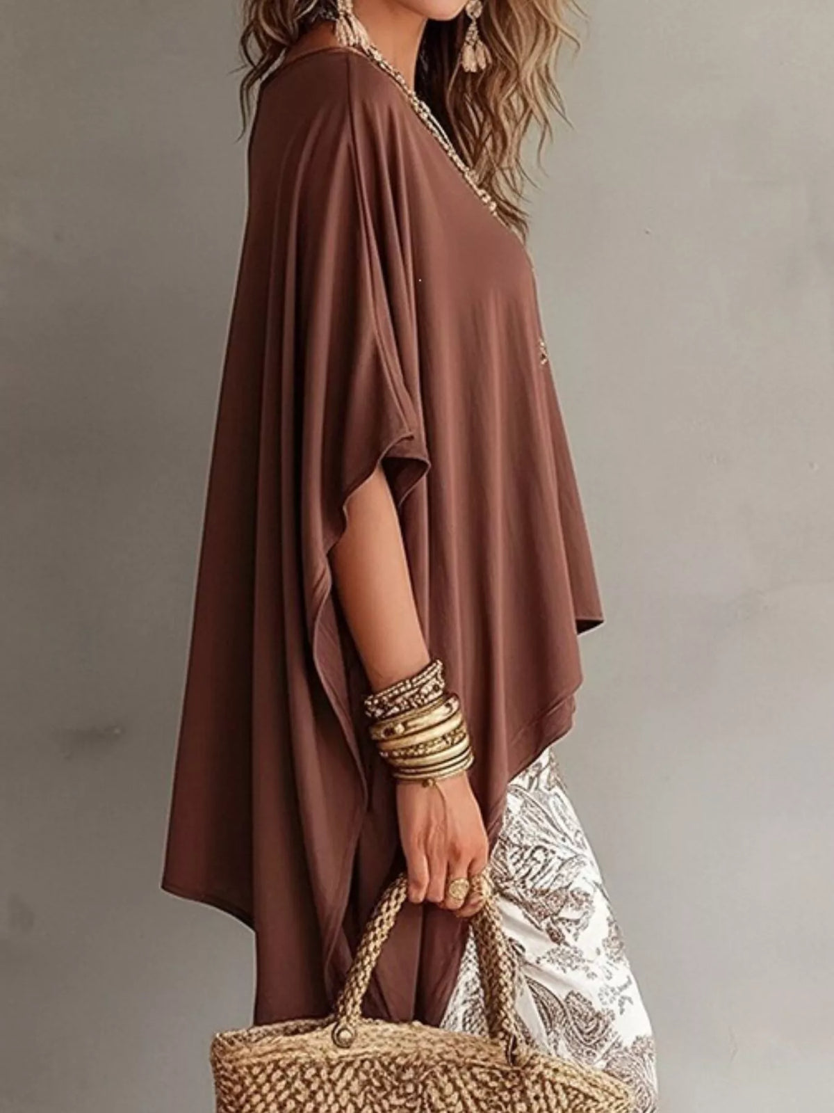Trendsi Full Size Oversized Batwing Sleeve Flowy Top Plus Size -