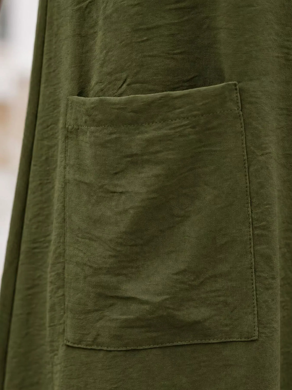 Military Green loose fit t-shirt dress with pockets, detail view