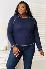 Trendsi Basic Bae Long Raglan Sleeve Round Neck Top -