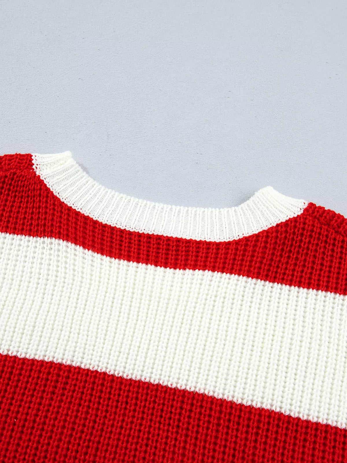 MERRY Striped Christmas Sweater in scarlet, construction detail