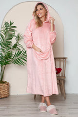 Trendsi Double Take Full Size Pocketed Hooded Midi Lounge Dress -