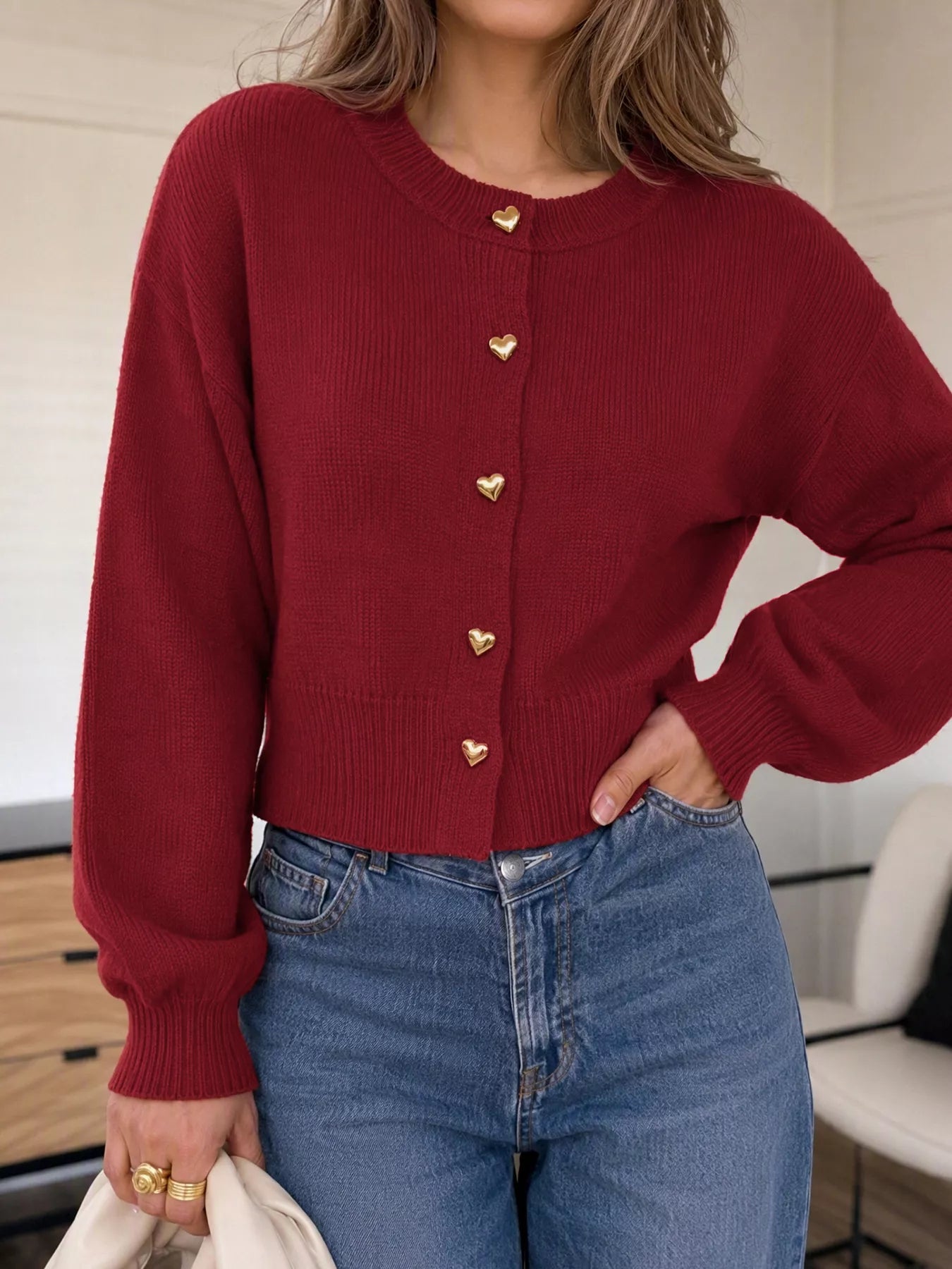Trendsi Heart-Button Knit Cardigan -