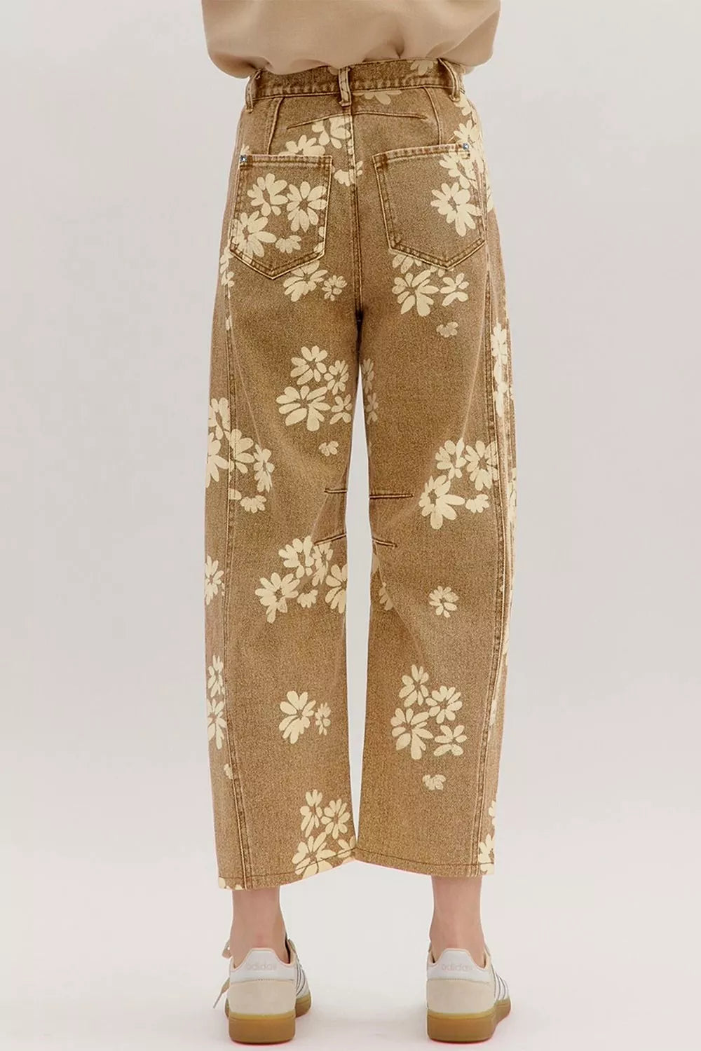 Trendsi Floral Print Metal Button Pleated Straight Leg Jeans -