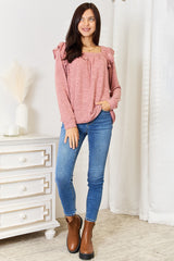 Trendsi Double Take Square Neck Ruffle Shoulder Long Sleeve T-Shirt -