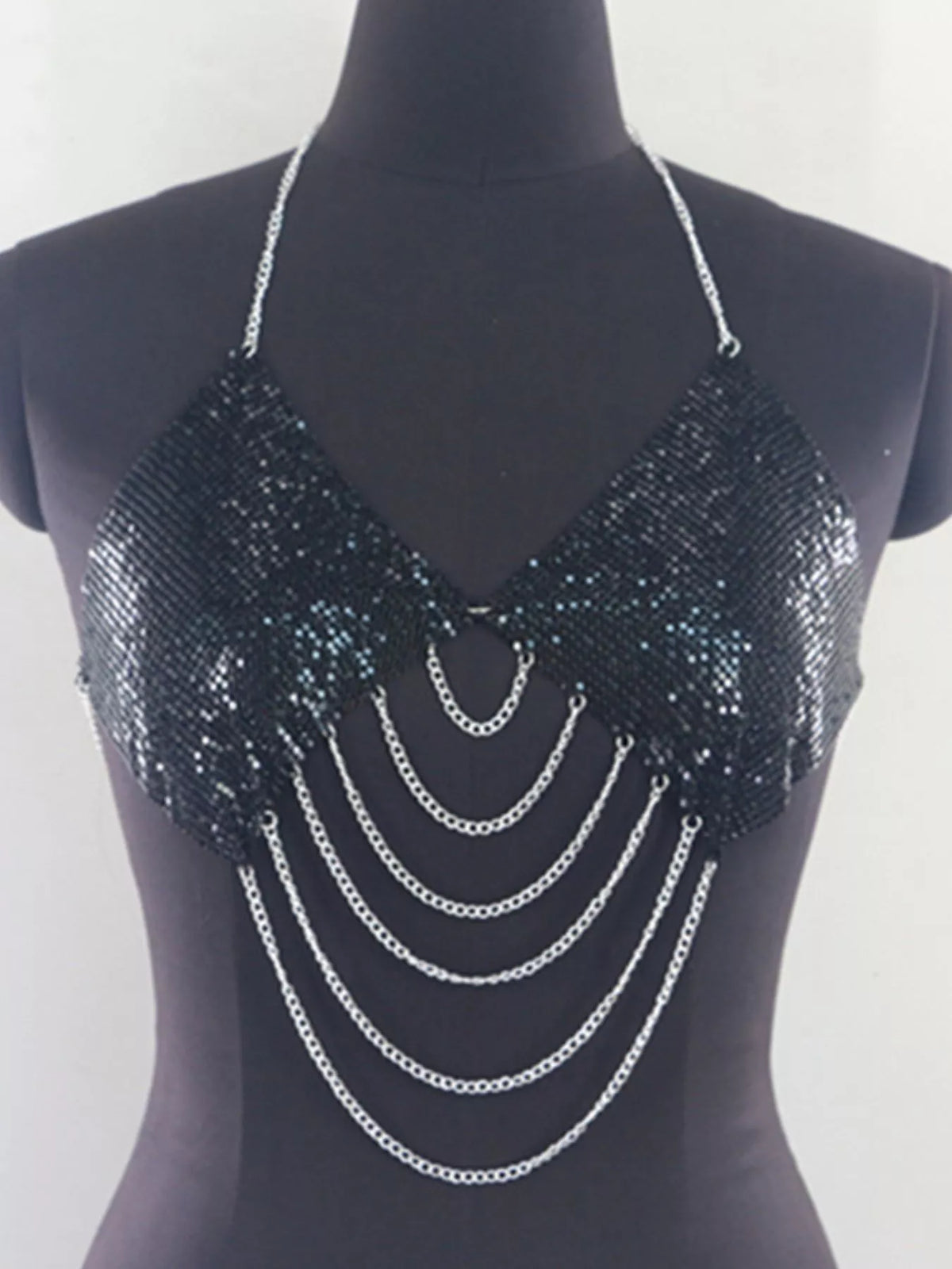 Black metallic chainmail halter cami top