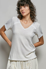 Trendsi POL Lace Detail V-Neck Short Sleeve Textured T-Shirt -