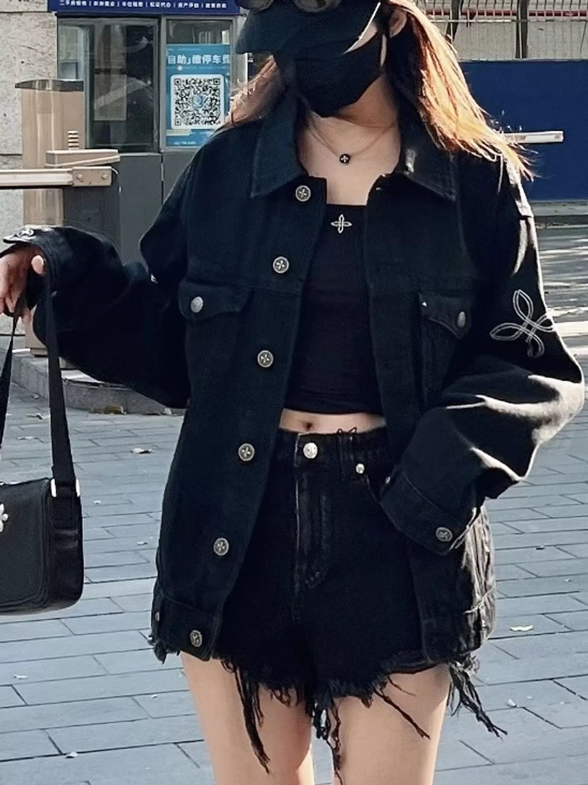Black oversized button up denim jacket