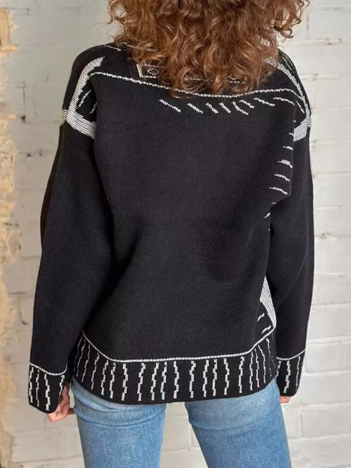 Trendsi Contrast Graphic V-Neck Button-Down Cardigan -