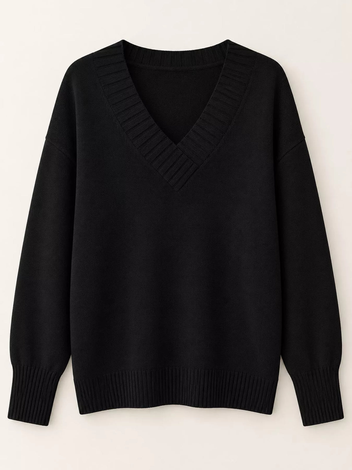 V-neck sweater, black flat lay