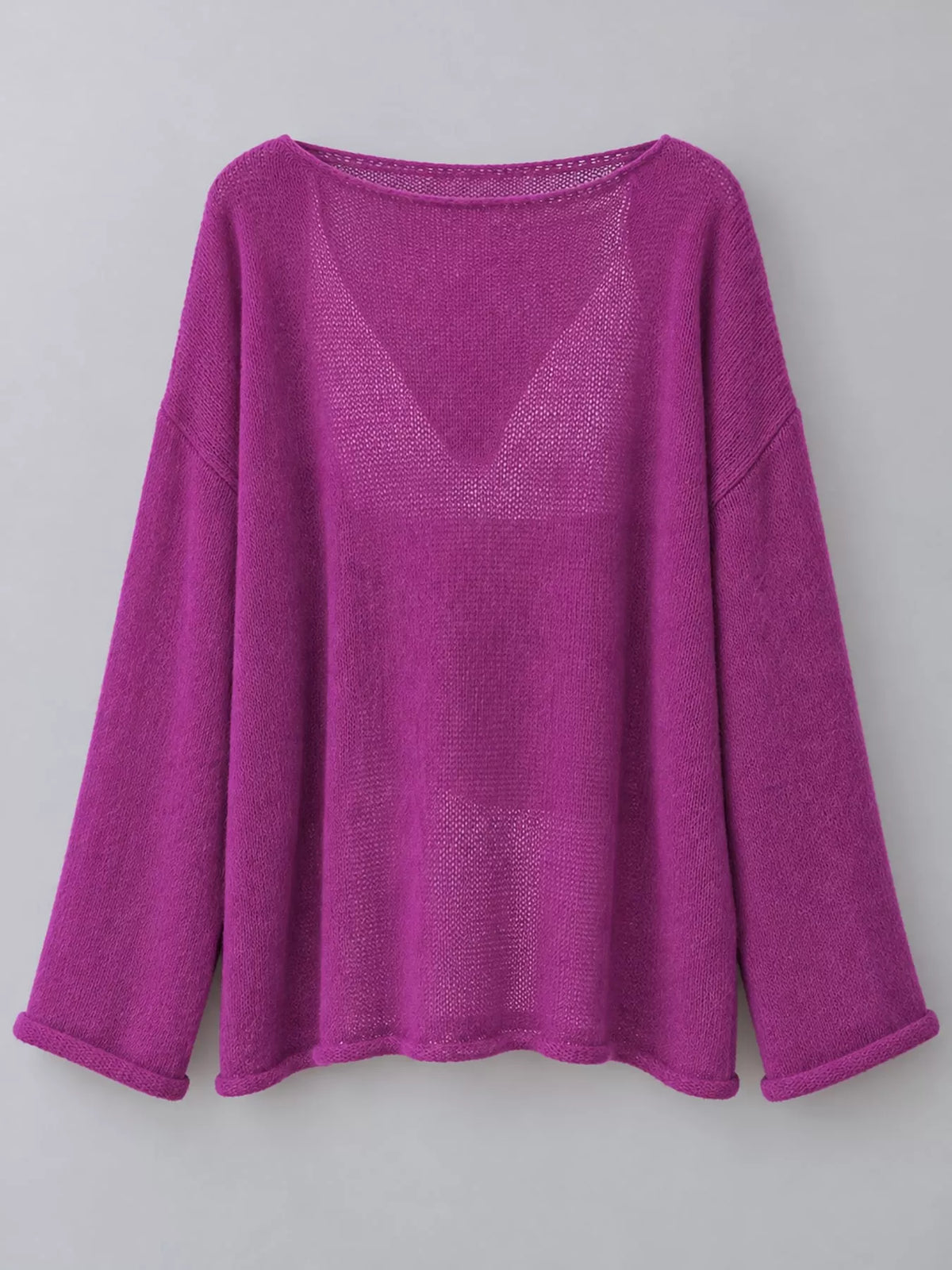 Purple sheer openwork knit long sleeve top
