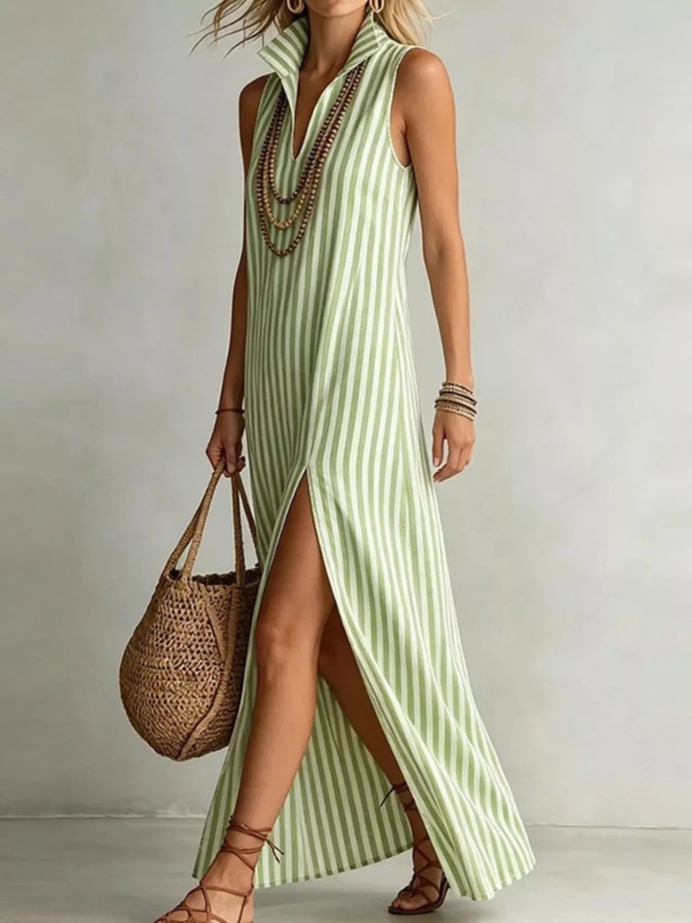 Trendsi Full Size Striped Maxi Dress with High Slit Plus Size -