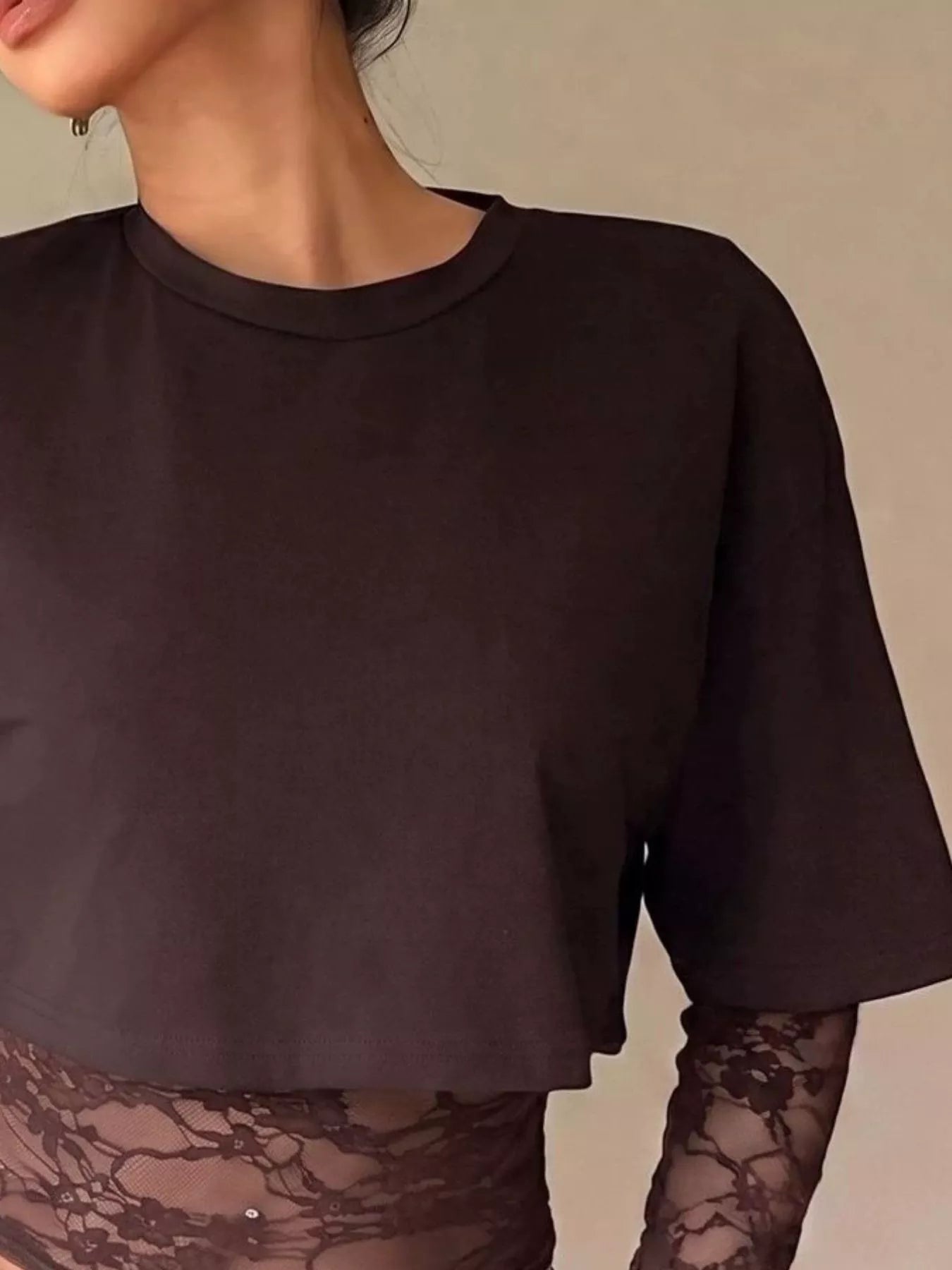 Trendsi Lace Patchwork Short Sleeve T-Shirt -