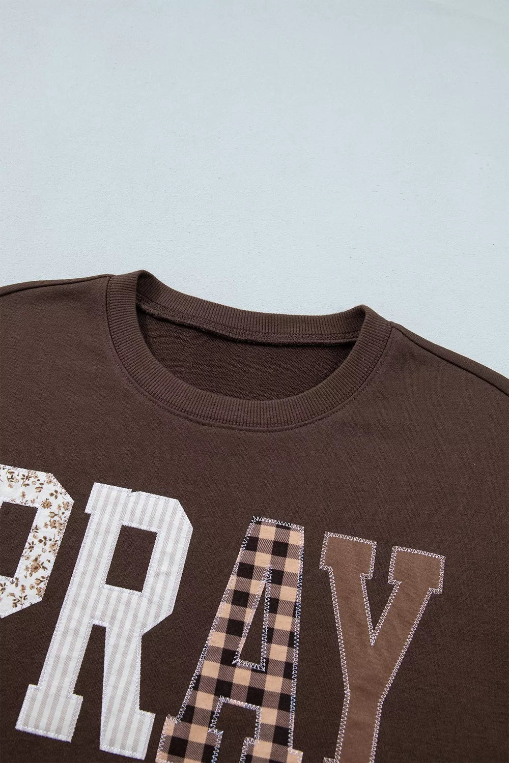 Trendsi Plaid 'PRAY' Crew Neck Sweatshirt -