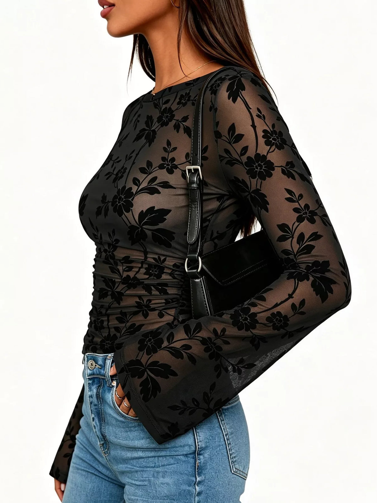 Trendsi Slim Fit Floral Print Long Sleeve Top -
