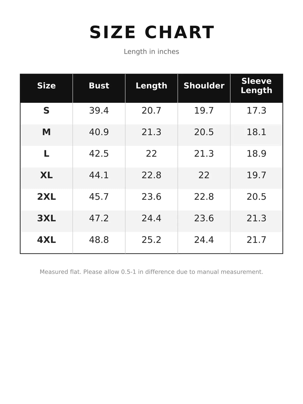 Button-Down Classic Cropped Denim Jacket — size and measurement chart