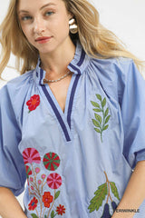 Trendsi Umgee Embroidered Floral V-Neck Blouse -