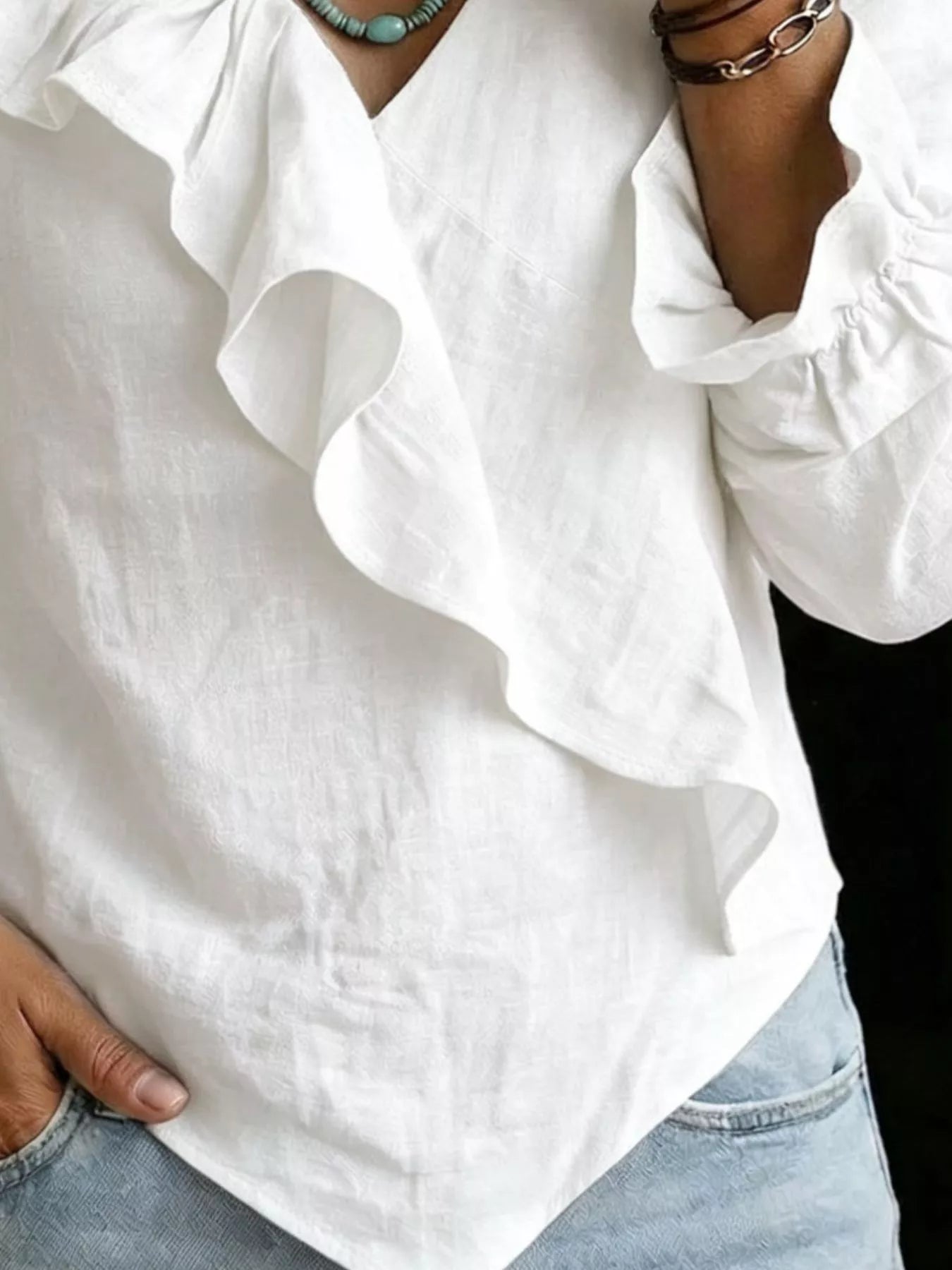 Trendsi Full Size Ruffled Long Sleeve Blouse Plus Size -