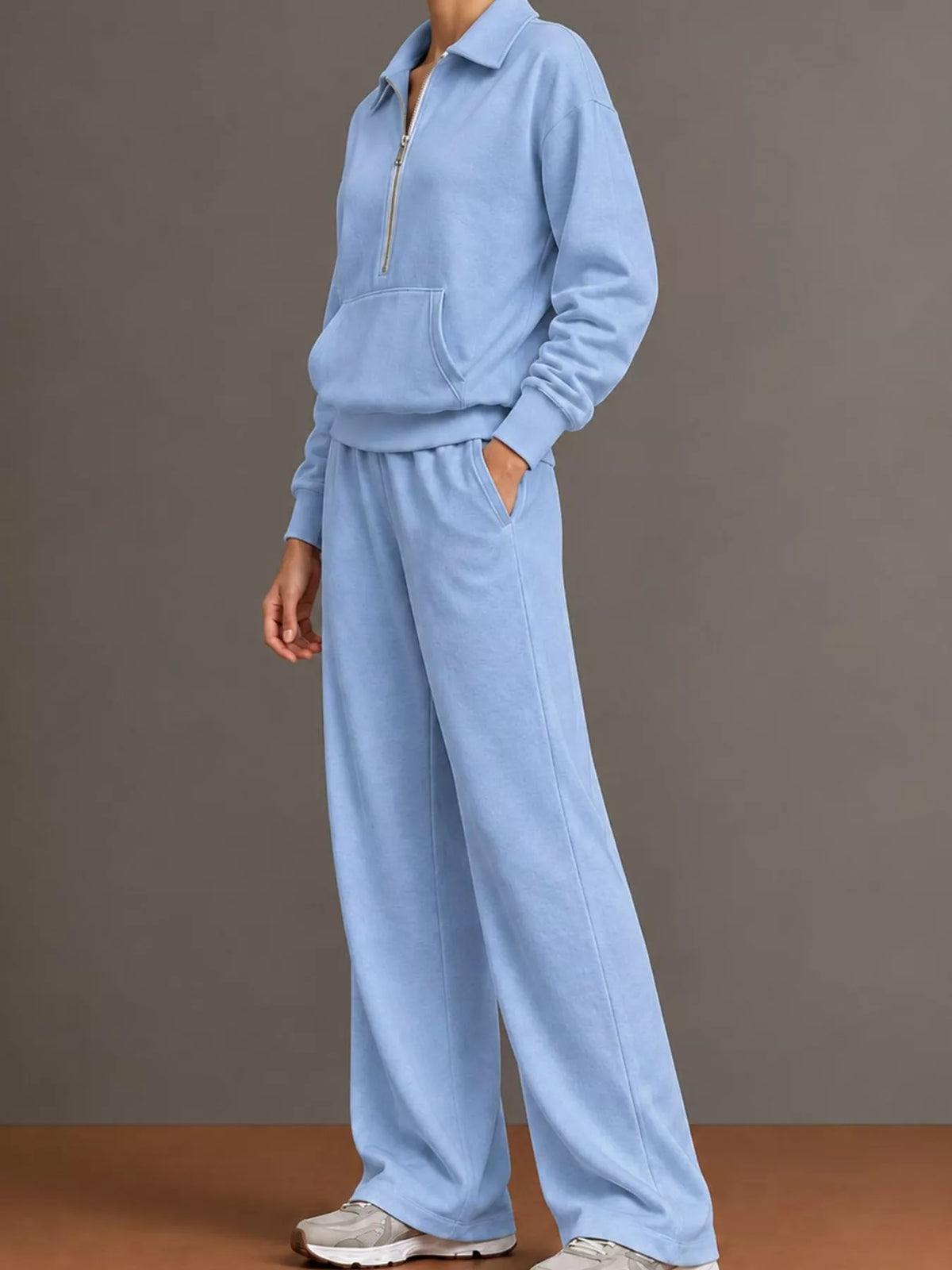 Collared long sleeve outfit set, side view