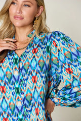 Trendsi Double Take Full Size Printed Balloon Sleeve Blouse - Shirts