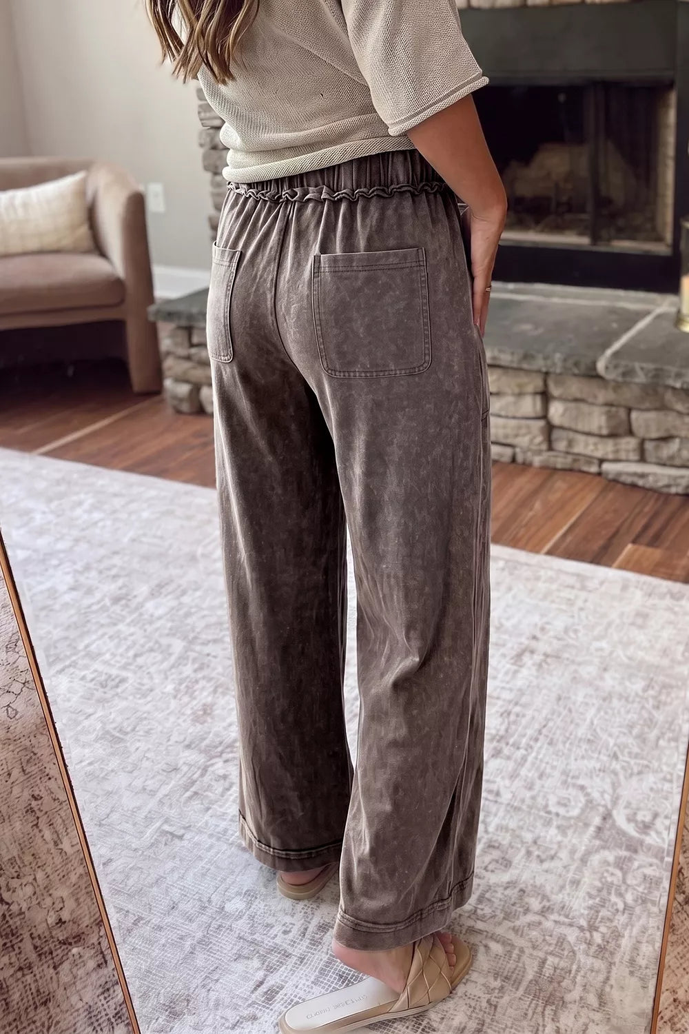 Trendsi Washed Wide-Leg Drawstring Pants -