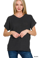 Trendsi Zenana Center Seam Short Sleeve Sweater -
