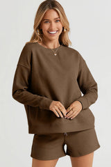 Trendsi Double Take Full Size Texture Long Sleeve Top and Drawstring Shorts Set -