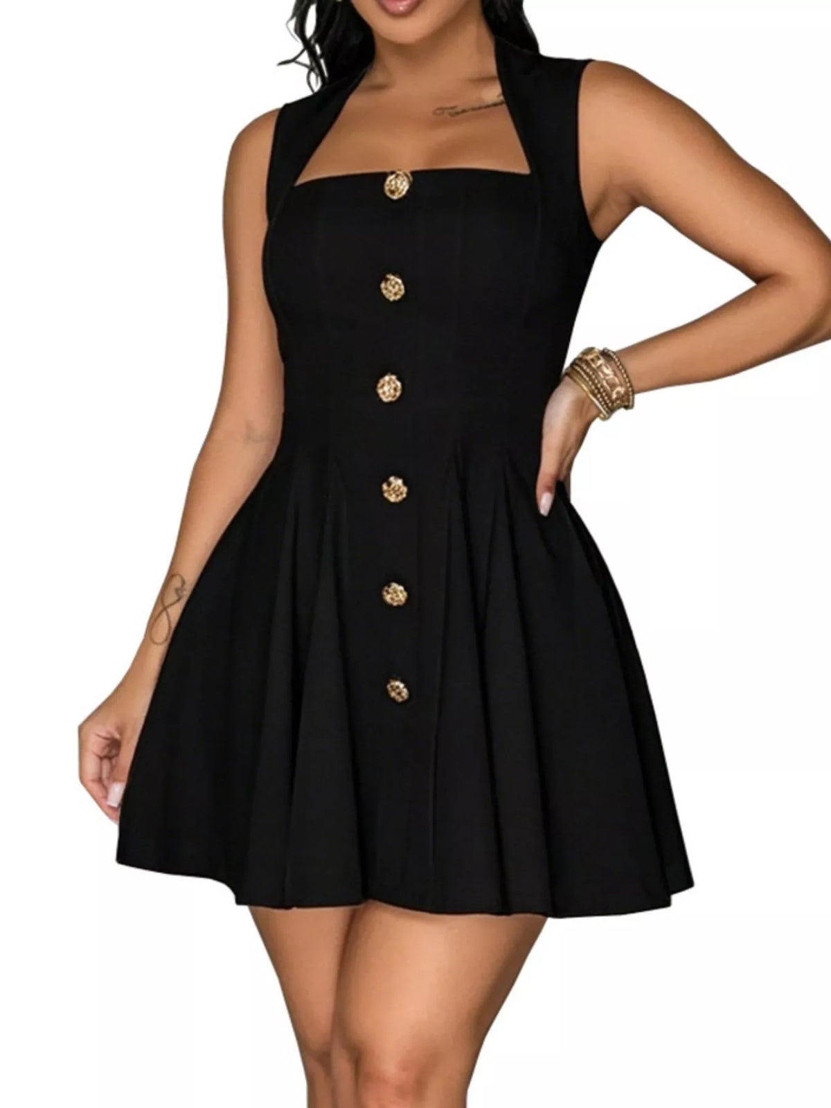 Trendsi Decor Button Sleeveless Mini Dress -