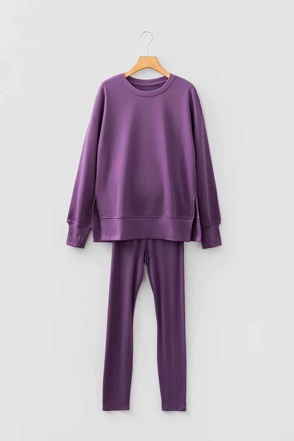 Trendsi Side Slit Long Sleeve Sweatshirt and Pants Set -