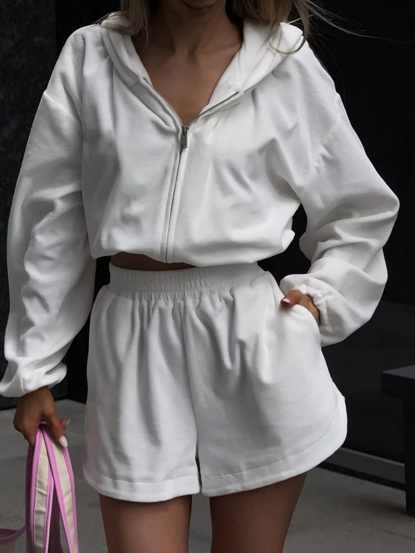 Trendsi Zip Up Crop Hoodie and Shorts Set -