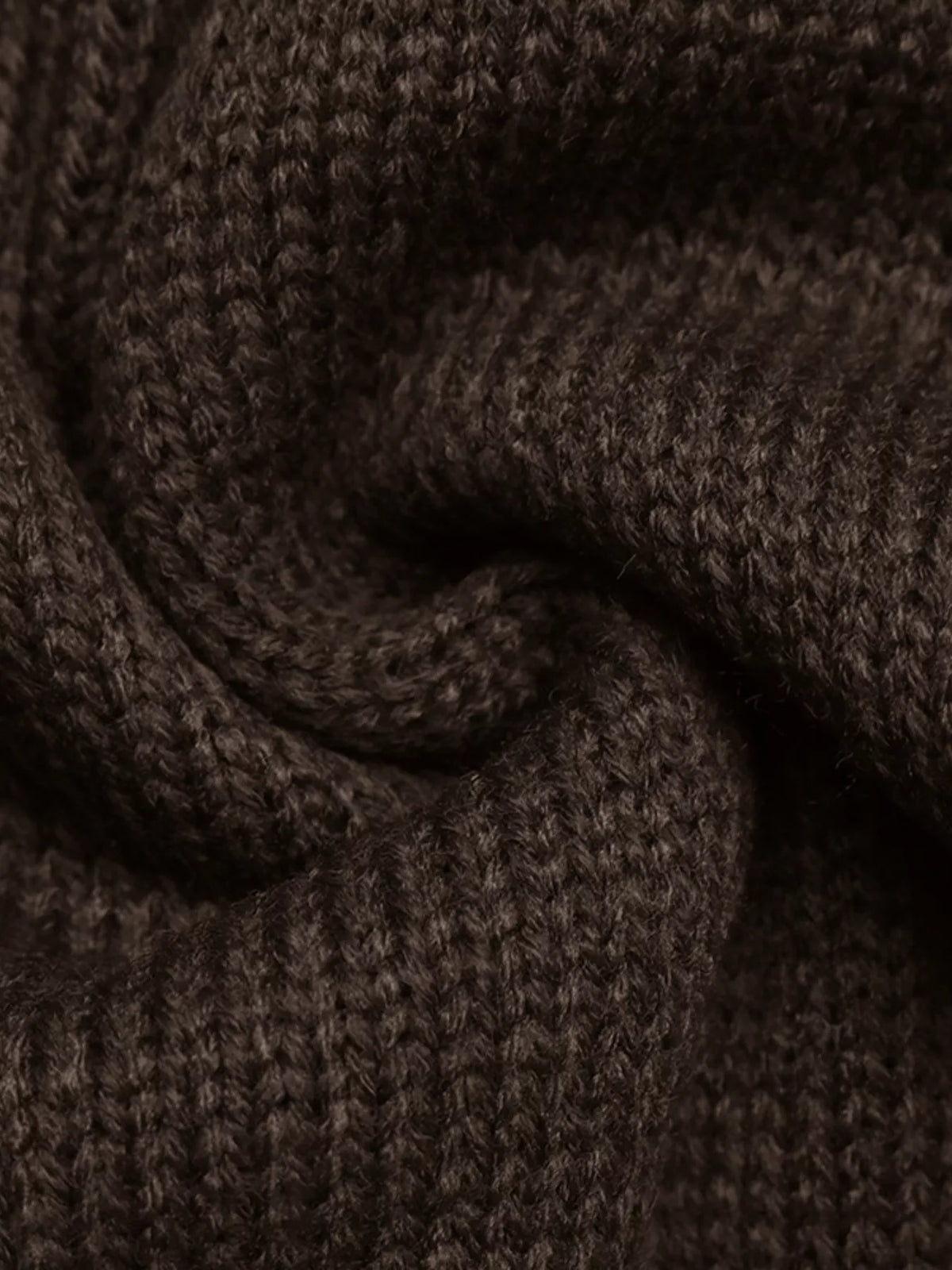Brown horse zip-up cardigan, knit fabric close-up