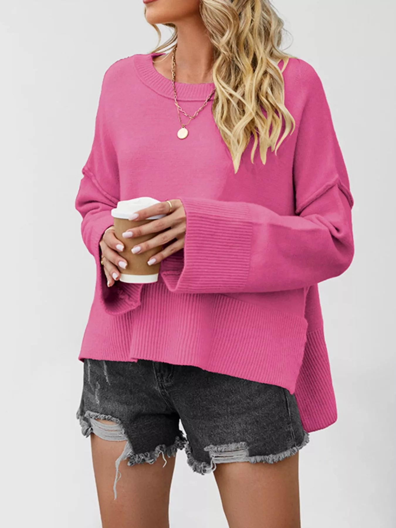 Trendsi Dropped Shoulder Flare Sleeve Sweater -