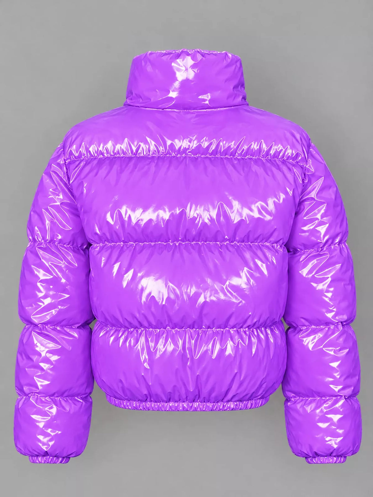 Glossy Stand-Collar Zip-Up Puffer Jacket — back view