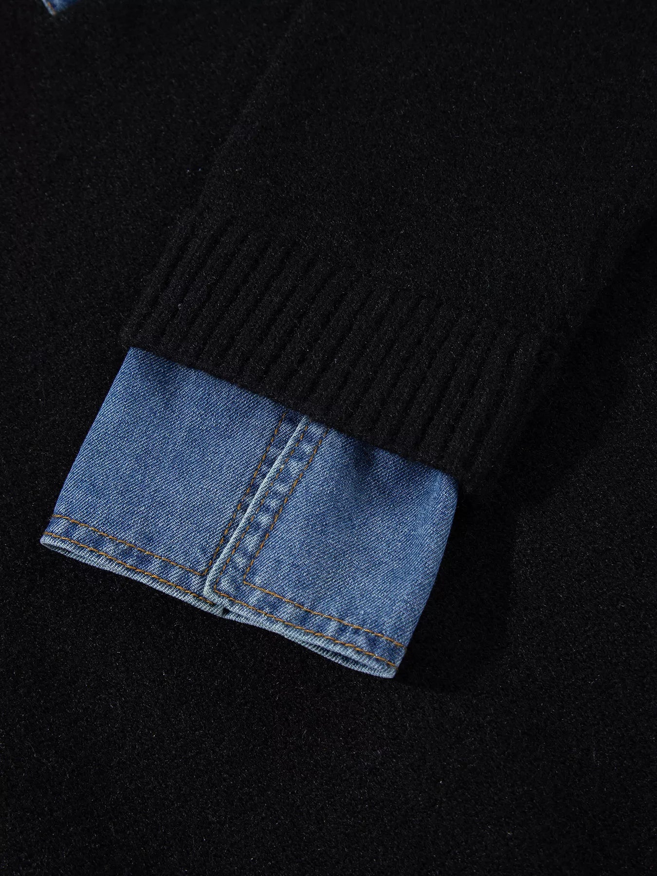 Trendsi Denim Patchwork Collar Cuffed Casual Sweater -