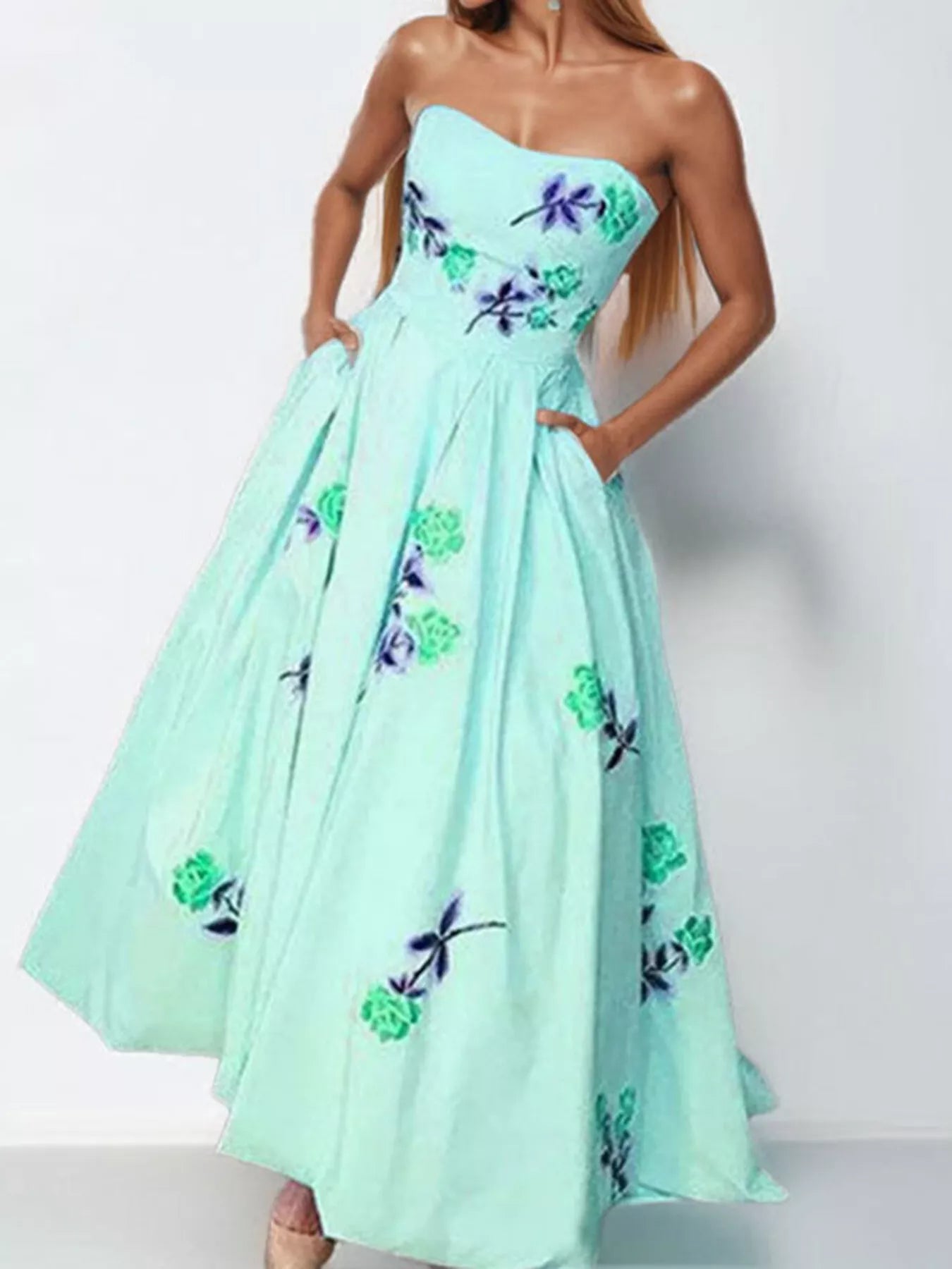 Trendsi Floral Print Tube Maxi Dress -
