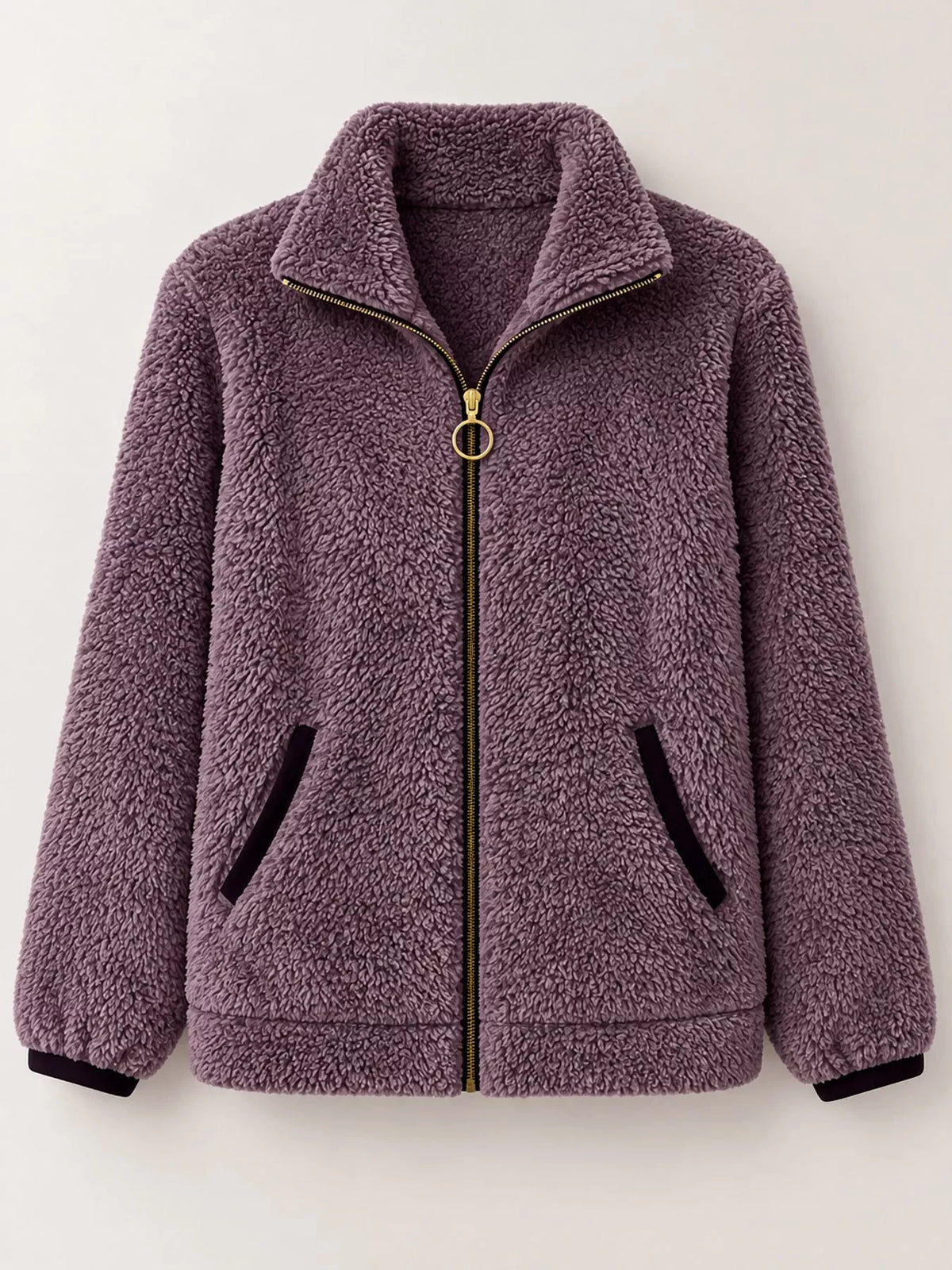 Contrast-trim fleece jacket, purple hanging front