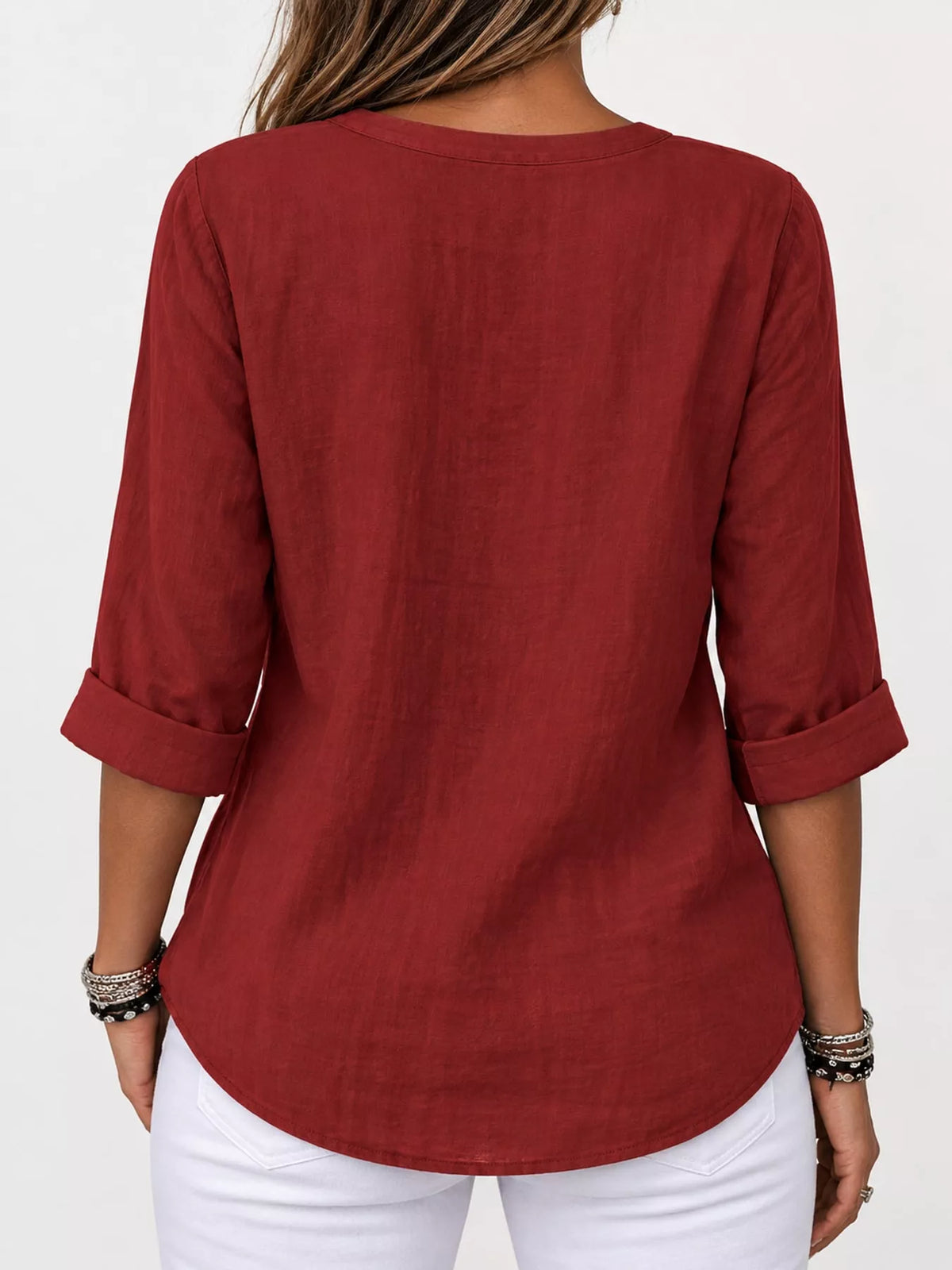 Notched-neck shirt, red back