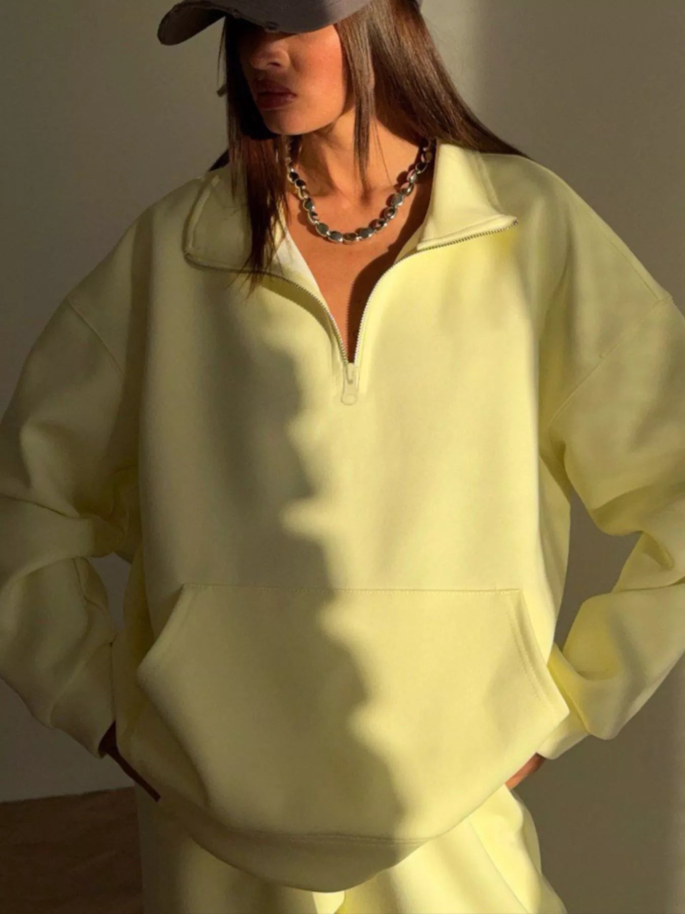 Trendsi Quarter-Zip Top and Wide-Leg Sweatpants Set -
